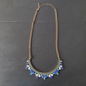 Bohemian Boho statement  gold tone blue and purple necklace